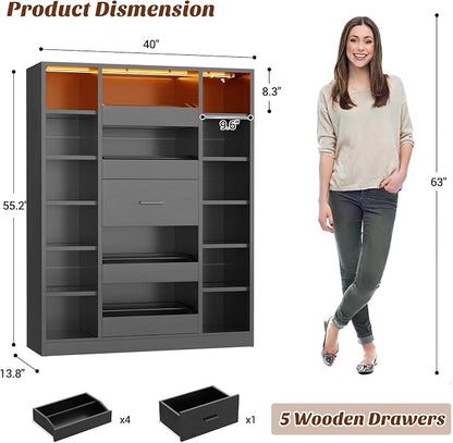 Besiost 40" Closet System with Lights, Wood Closet Organizer with 5 Drawers | - Image 7