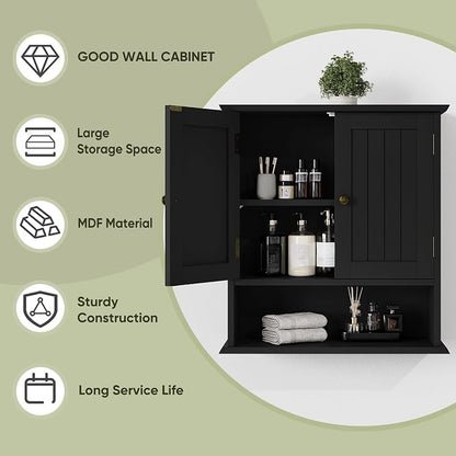 Smuxee Black Wall Cabinet, 2-Door Medicine Cabinet - Image 7