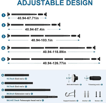 AIZESI 41-124 Inch Heavy Duty Black Tension Curtain Rod - Image 4