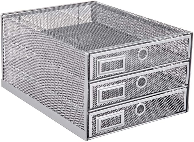 Annova Desk Organizer Wire Mesh 3 Tier Sliding Drawers Paper by LivingNecessities