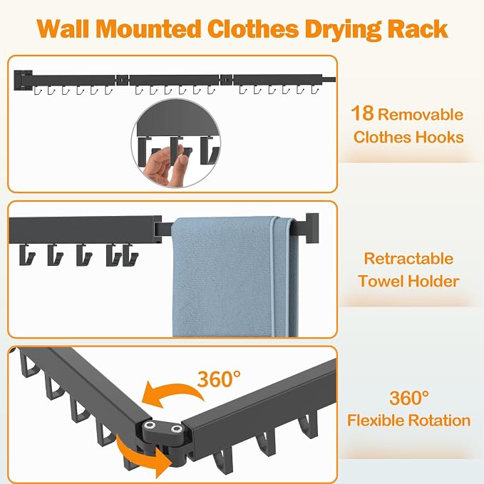 Foldable Clothes Drying Rack, 2 Fold Laundry Drying Rack Wall Mount, Folding & - Image 4