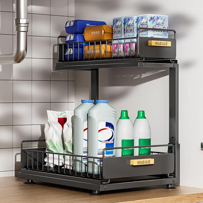 Under Sink Organizer, High Adjustable 2 Tier Under Kitchen Sink Organizer by HOMEAILIE