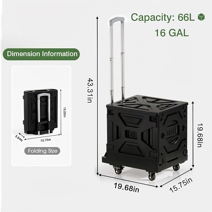 VECELO 16 GAL 2-in-1 Foldable Shopping Cart, Collapsible Utility Cart - Image 7
