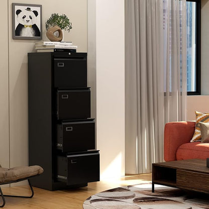 File Cabinet - 4 Drawers Vertical 17.8" Deep Lockable Filing Cabinet Black - Image 7