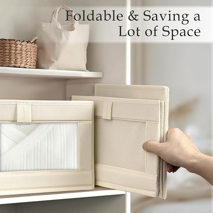 Criusia Closet Organizers and Storage, 4 Pack Linen Closet Baskets - Image 5