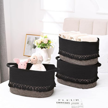 2 Pack Storage Basket for Shelves, Boho Cotton Rope Storage Bins - Image 7