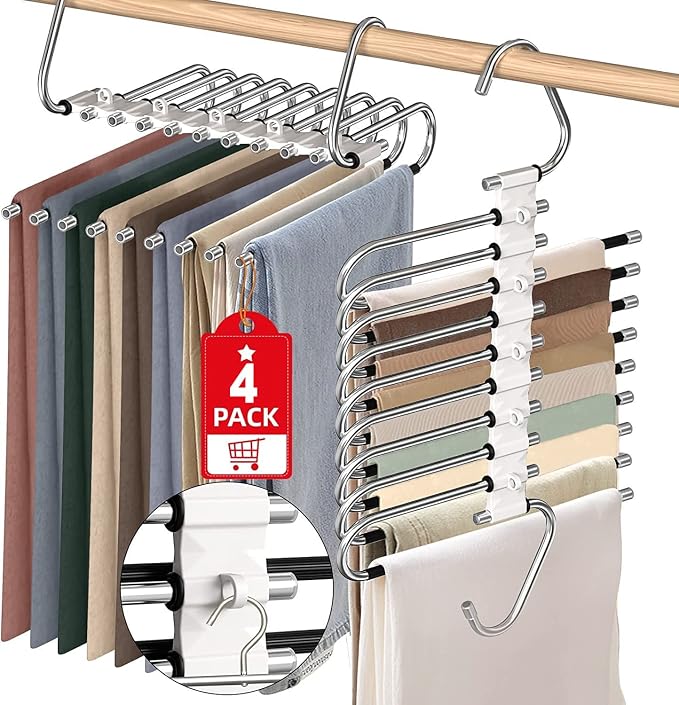 Upgrade 9 Layers Pants Hangers Space Saving, Non Slip Stainless Steel by Besslly