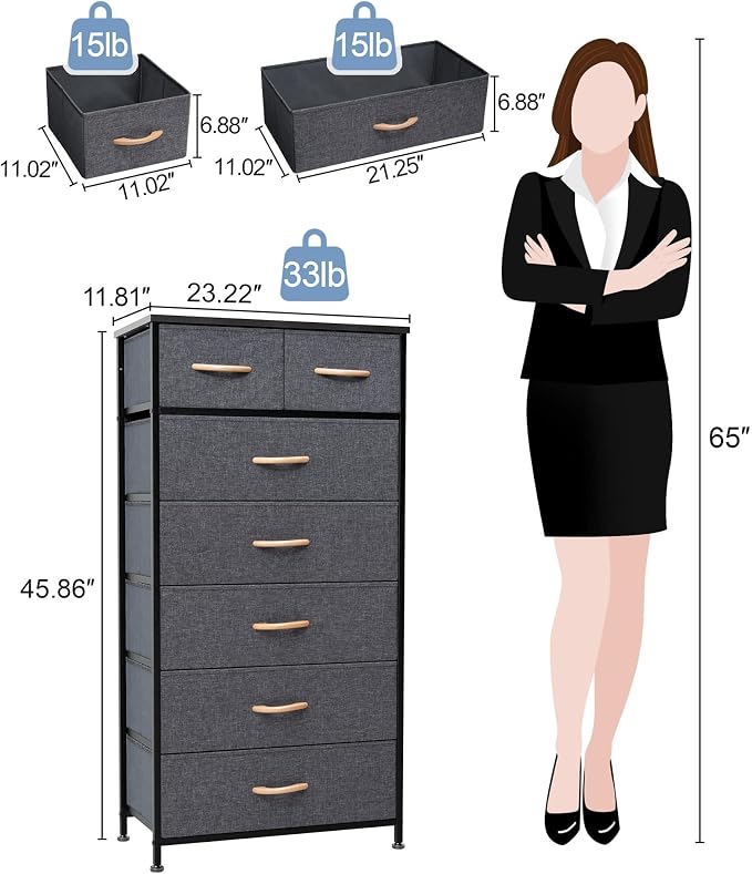 Fabric Dresser with 7 Drawers, Vertical Storage Tower | Sturdy Steel Frame - Image 3