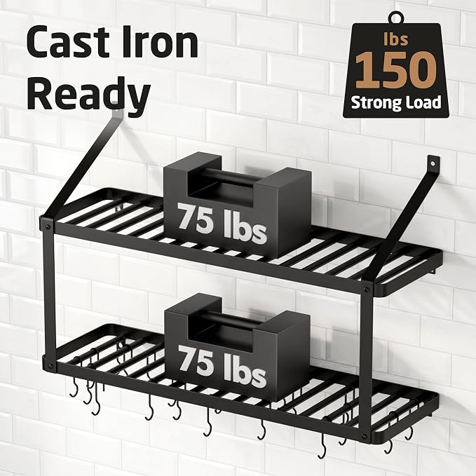 KES 150 lb High-Capacity Pot Rack Wall Mounted - Image 4