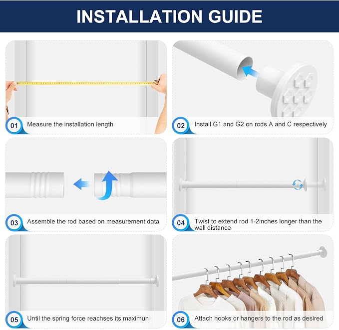 No Drilling Closet Rod, 27.5-74 Inches Hanging Closet Rod - Image 8