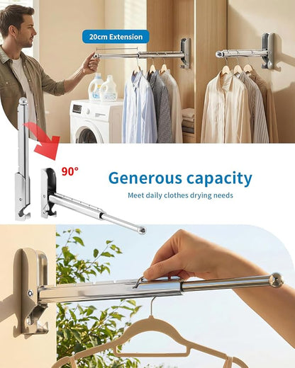 BaiNong Pull Out Wall Mounted Clothes Drying Rack Silver 13" Foldable | Laundry - Image 3