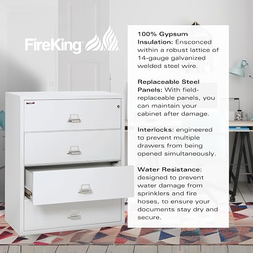FireKing Fireproof Lateral File Cabinet, Arctic White, Made in USA - Image 6