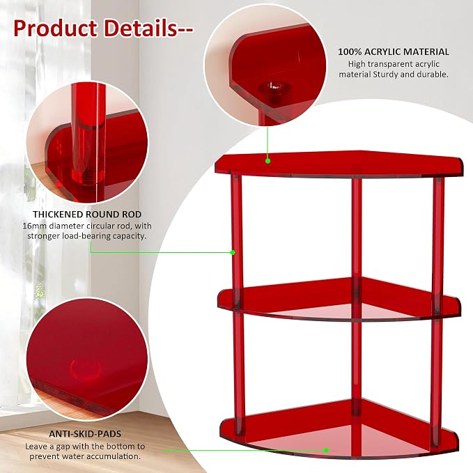 3 Tier Acrylic Corner Shelf Organizer Storage 9.5x9.5x15.7 Inch, Study Room - Image 4