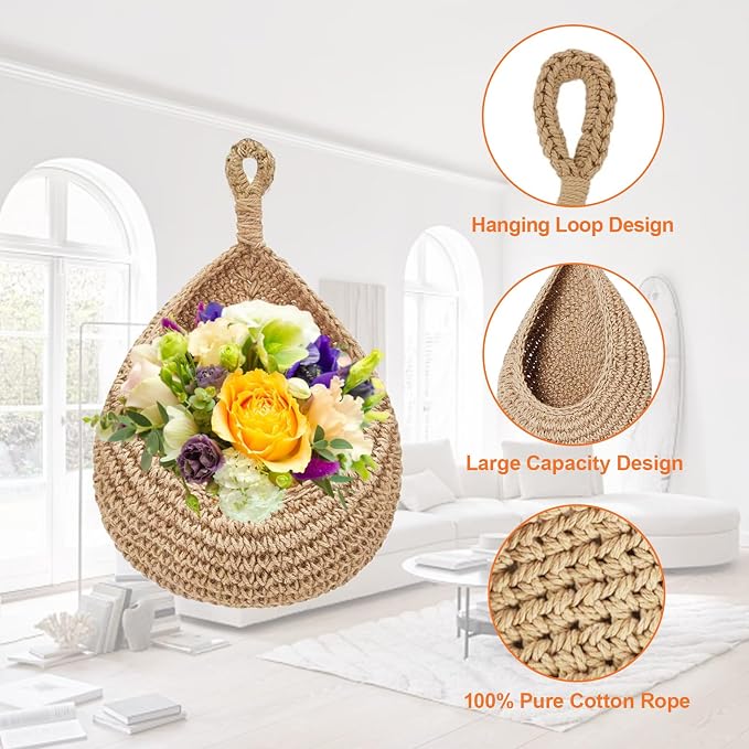 Hanging Fruit Baskets for Kitchen, 3 Pack Boho Hanging Wall Basket - Image 3