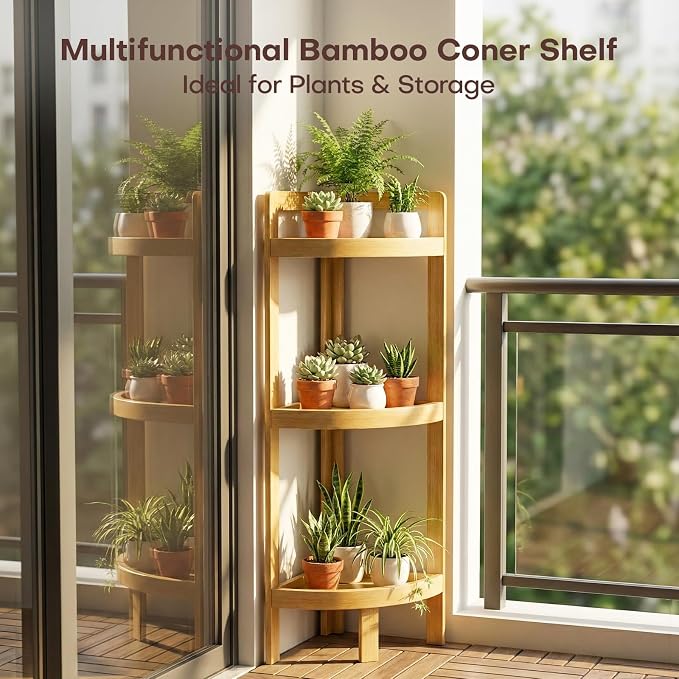 2026 New Bamboo Standing Shelf, 3 Tier Corner Shelf Stand, Free-Standing Shelf - Image 8