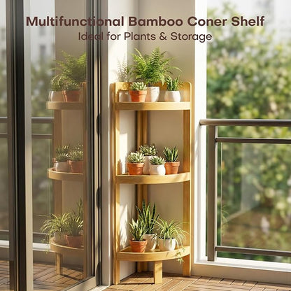 2026 New Bamboo Standing Shelf, 3 Tier Corner Shelf Stand, Free-Standing Shelf - Image 8