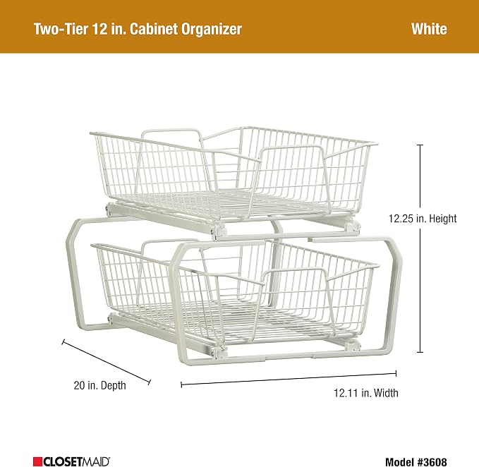 ClosetMaid 11 in. Pull Out Cabinet Organizer, 2 Tier, Heavy Duty, Slide Out - Image 2