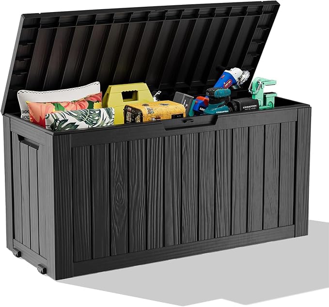 Vixzen 75 Gallon Deck Boxes Outdoor Waterproof, Resin Lockable Storage Box by Vixzen