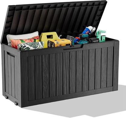 Vixzen 75 Gallon Deck Boxes Outdoor Waterproof, Resin Lockable Storage Box by Vixzen