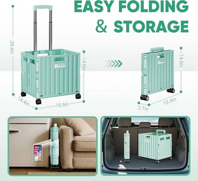 Folding Utility Cart with Lid, Portable Rolling Crate Handcart Collapsible - Image 4