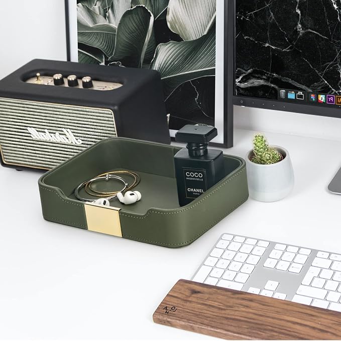 SANZIE Luxury Leather Tray Desktop Storage Catchall Organizer Decorative Tray - Image 4