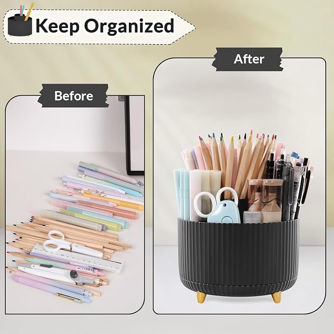 SKYDUE 360 Degree Rotating Desk Organizer, Dual-Purpose Pencil Pen Holder - Image 4