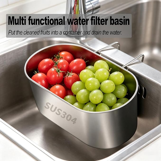 Stainless Steel Sink Drain Strainer Basket, Quick Drain Hanging Sink Strainer - Image 7