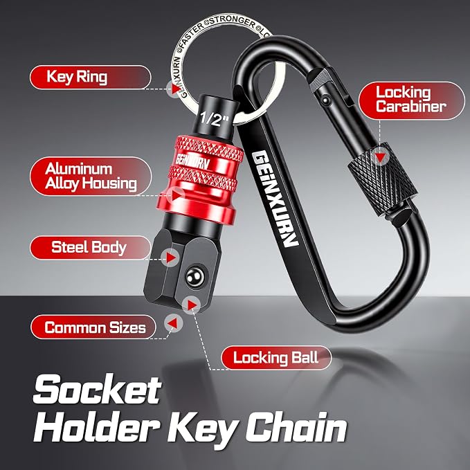 Geinxurn 5Pcs Socket Holder Keychain, 1/2 Drive Quick Release & Quick Change - Image 3