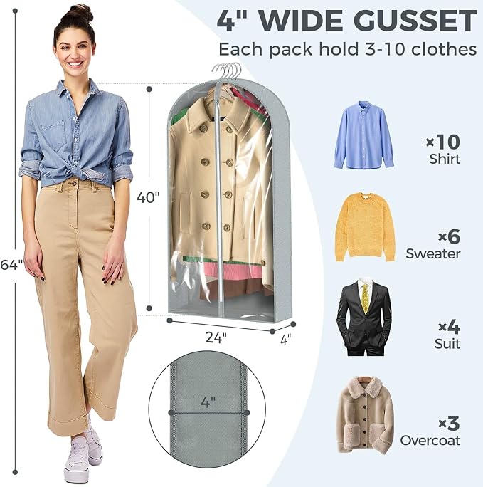 10 Pcs 40" Garment Bags for Hanging Clothes, Garment Bags Shoulder Covers - Image 2