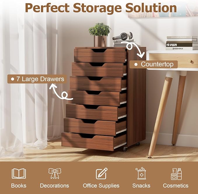 Giantex 7-Drawer Storage Cabinet, Mobile File Organizer - Image 4