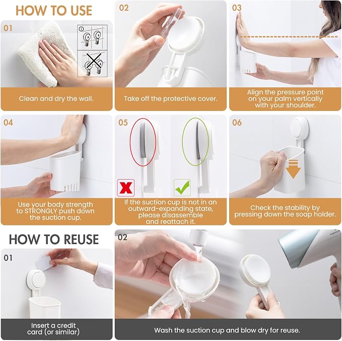 LEVERLOC Powerful Suction Cup Toothbrush Holder, Drill-Free Wall Shower Holder - Image 9
