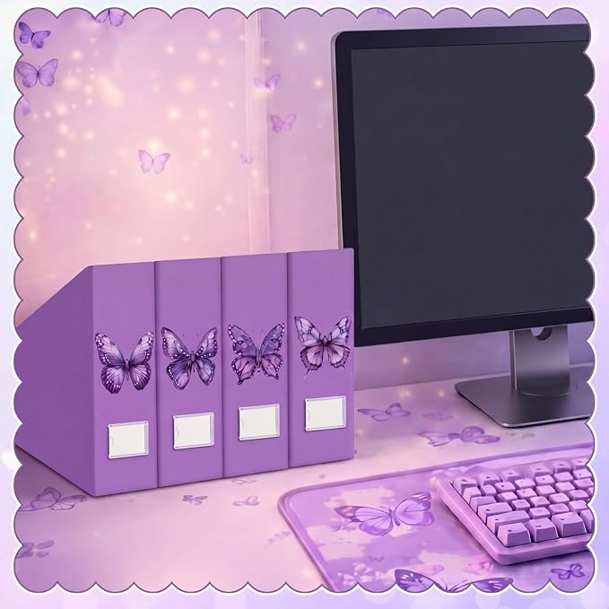 Purple Butterfly Magazine File Holder Decorative Set of 4 | Foldable Magazine - Image 5