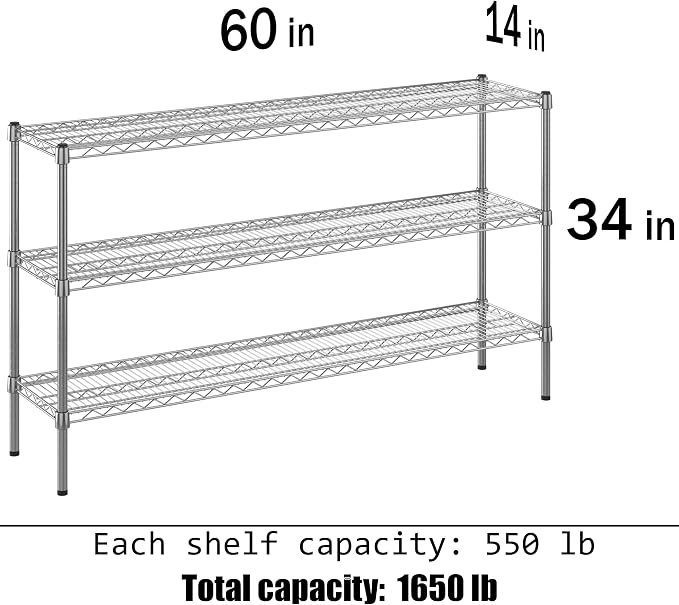 14" Deep x 60" Wide x 34" Height Wire Shelving Kit | 3-Tier | NSF Commercial - Image 3