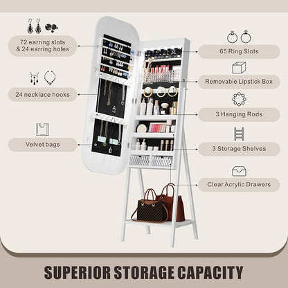 6 LED Mirror Jewelry Cabinet - Image 2