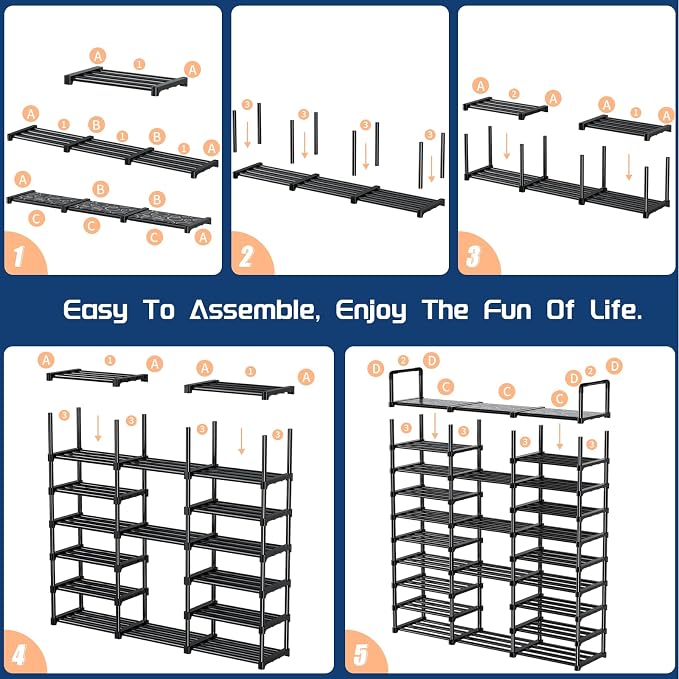 Mavivegue 10 Tiers Shoe Rack Tall Shoe Organizer Shoe Storage 55-65 Pairs - Image 8