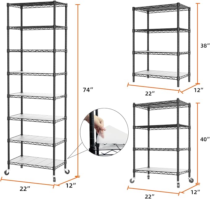 SINGAYE 8 Tier Shelf Organizer Storage Metal Shelves Garage Wire Shelving Unit - Image 3