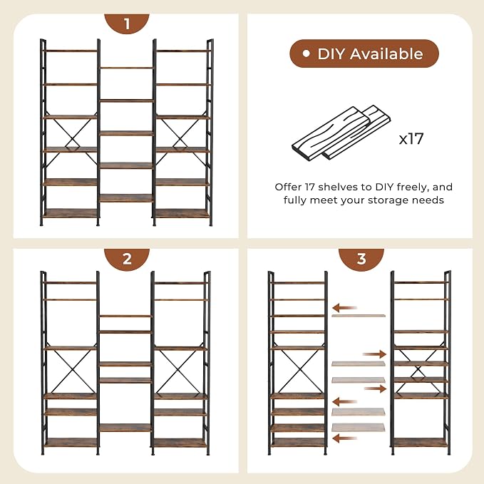 SUPERJARE Triple Bookshelf, Bookcase - Image 5