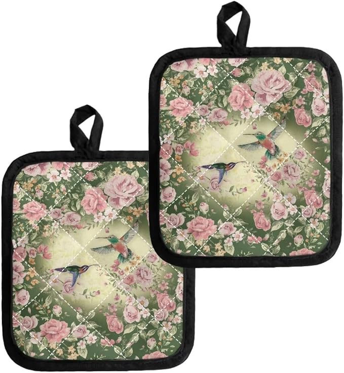 2Pcs Hummingbird Pot Holders Heat Resistant, 8.2 x 7 Inches Quilted Liner by Jndtueit