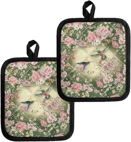 2Pcs Hummingbird Pot Holders Heat Resistant, 8.2 x 7 Inches Quilted Liner by Jndtueit