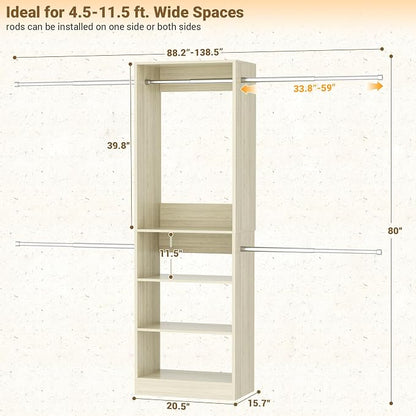 Homieasy Closet System, 4.5-11.5 Ft Expandable Closet Organizer, Light Oak | 5 - Image 3