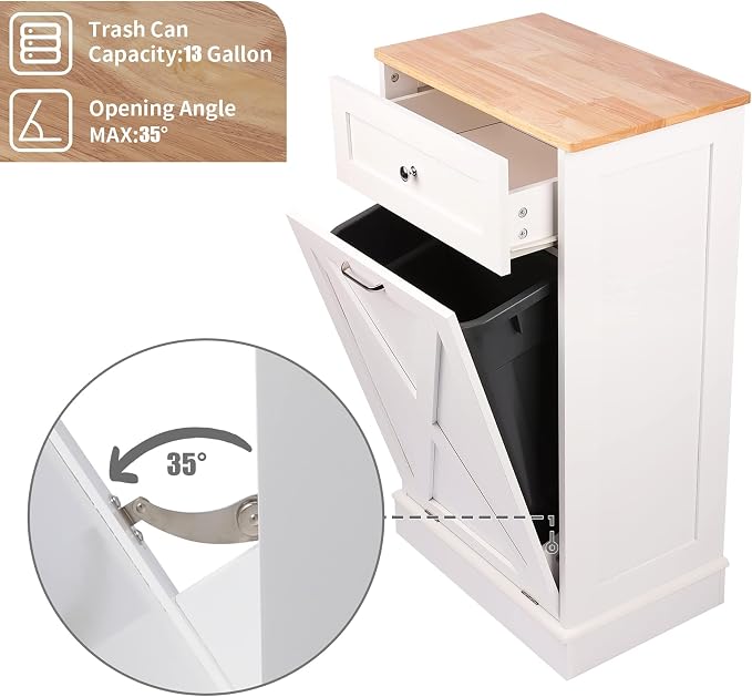 Betterhood Tilt Out Trash Cabinet 10 Gallon Wooden Free Standing Laundry Sorter - Image 6