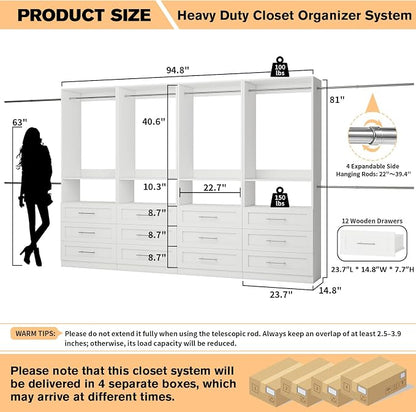 Closet System Sets of 4, 8FT-21FT Customizable Closet Organizer System - Image 2