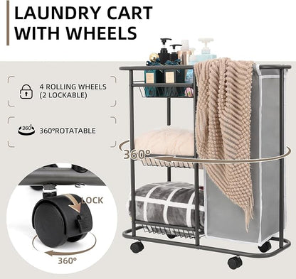 Rolling Laundry Sorter with 3 Storage Baskets and 45 L Bag, 3-Tier Laundry - Image 2