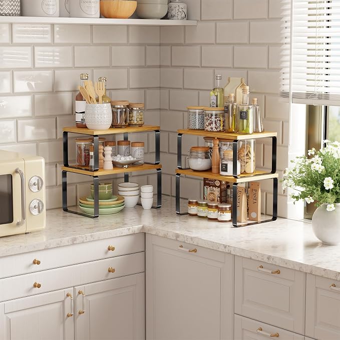 Simple Trending Bamboo Cabinet Organizer Shelf, Stackable Expandable Spice Rack - Image 6
