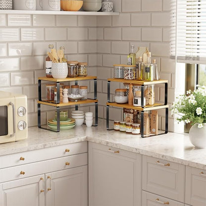 Simple Trending Bamboo Cabinet Organizer Shelf, Stackable Expandable Spice Rack - Image 6