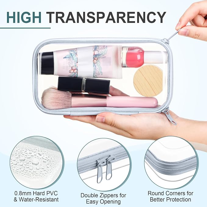 Sanwuta 6 Pcs Clear Hard Zipper Case Hard Plastic Zipper Pouches Transparent - Image 3