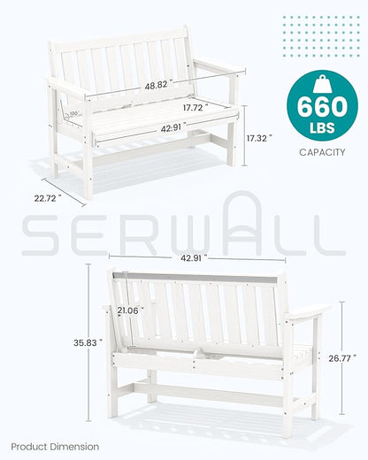 SERWALL HDPE Outdoor Bench, Weatherproof Porch Bench, 2 Pack, Suitable - Image 3