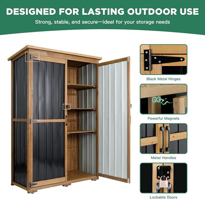 Ketive Outdoor Storage Cabinet, Wood & Metal Storage Shed - Image 6