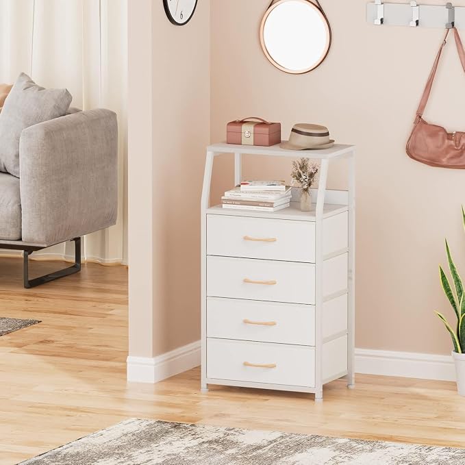 Furnulem Tall Nightstand with 4 Fabric Drawers, Small Dresser - Image 8