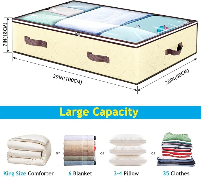 90L Under Bed Storage Containers, Closet Organizers and Storage Bins, Foldable - Image 2